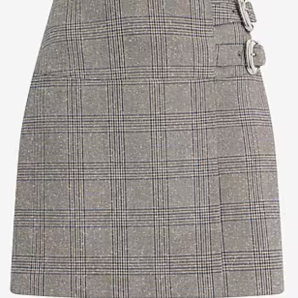 NWT Express High Waisted Plaid Buckle Wrap Mini Skirt 14 - Picture 5 of 10